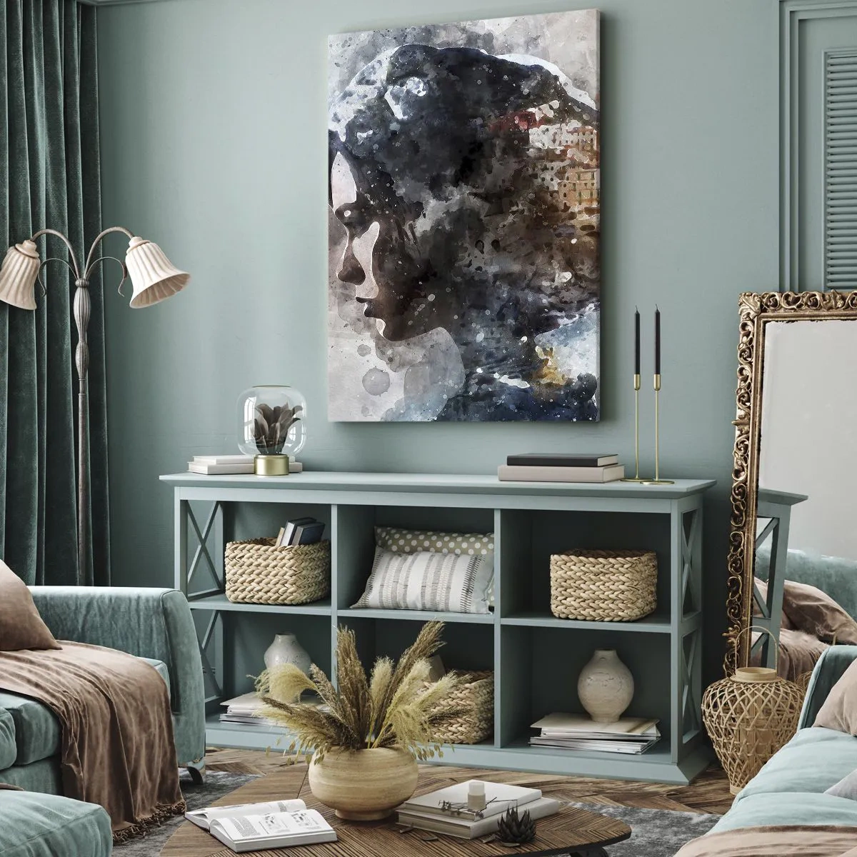 Obraz na plátne - Príbeh o dievčati s mestom v pozadí - 55x100 cm