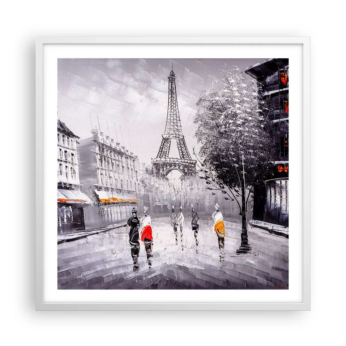 Plagát v bielom ráme - Parížska prechádzka - 60x60 cm