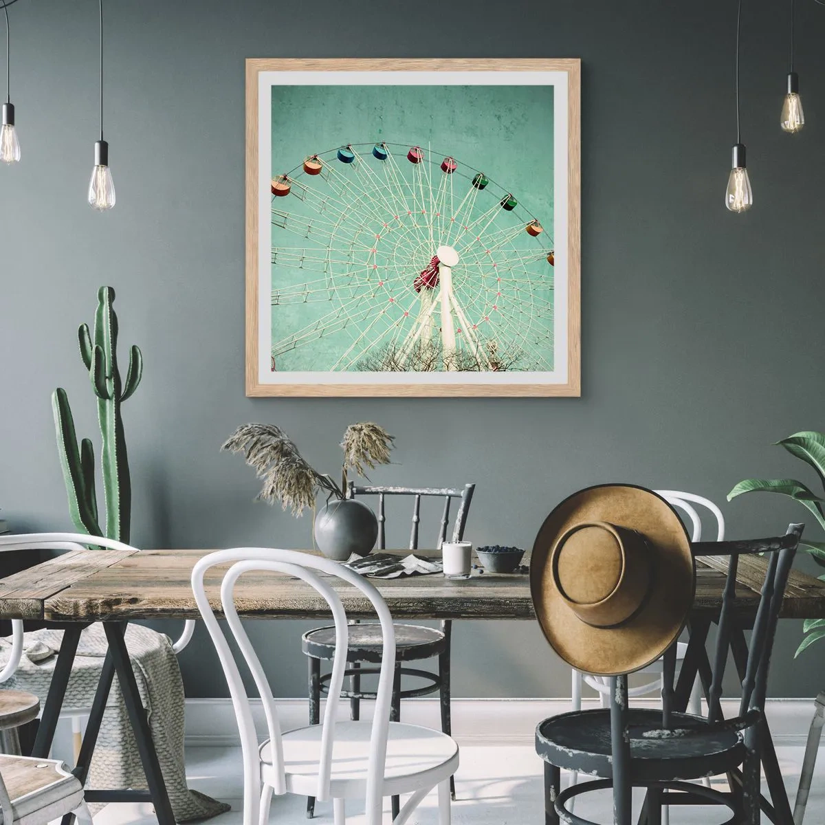 Plagát v ráme zo svetlého duba - Pozývame vás na zábavu - 60x60 cm