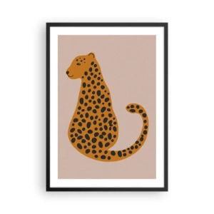 Plagát v čiernom ráme - Minimalistický gepard na béžovom pozadí - 50x70cm - Leopardný vzor je v móde - Moderná nástenná dekorácia do obývacej izby a spálne ARTTOR