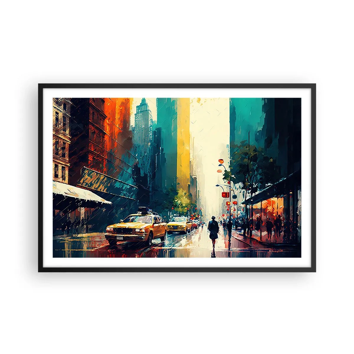 Plagát v čiernom ráme - New York – tu je aj dážď farebný - 91x61 cm