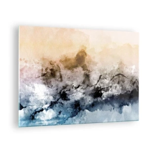 Obraz na skle - Abstraktná krajina v pastelových odtieňoch s hmlou - 70x50cm - Ponorené do mračná hmly - Moderná nástenná dekorácia do obývacej izby a spálne ARTTOR