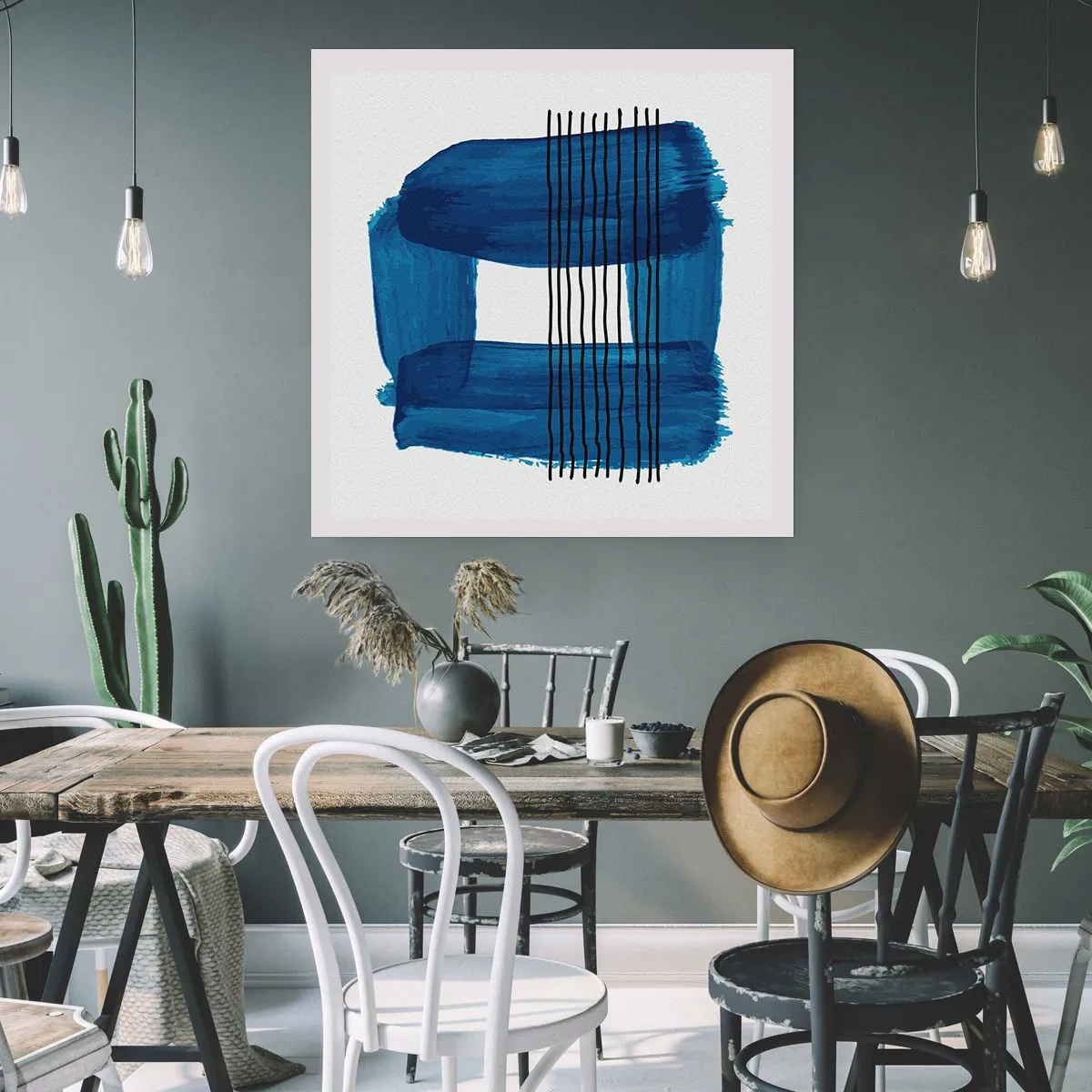 Plagát - Modročierna kompozícia - 40x40 cm