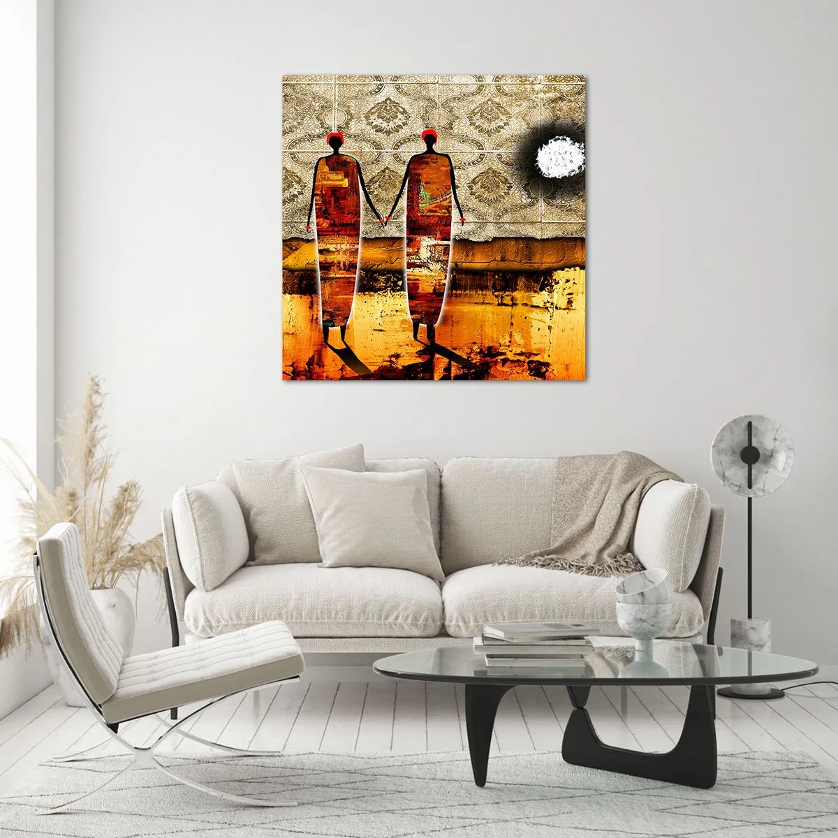 Obraz na skle - Etnická kompozícia vo farbách Afriky - 30x30 cm