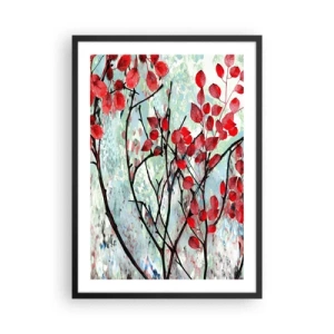 Plagát v čiernom ráme - Červené listy na abstraktnom textúrovanom pozadí - 50x70cm - Strom v šarlátovej - Moderná nástenná dekorácia do obývacej izby a spálne ARTTOR