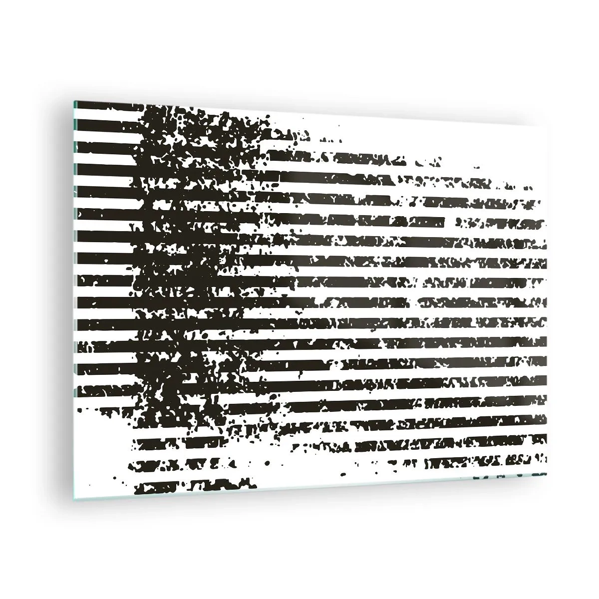 Obraz na skle - Čiernobiele horizontálne čiary s efektmi šumu a oderu - 70x50cm - Rytmus a šum - Moderná nástenná dekorácia do obývacej izby a spálne ARTTOR