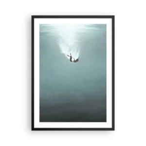 Plagát v čiernom ráme - Silueta muža padajúceho do hlbín vody - 50x70cm - V objatí oceánu - Moderná nástenná dekorácia do obývacej izby a spálne ARTTOR
