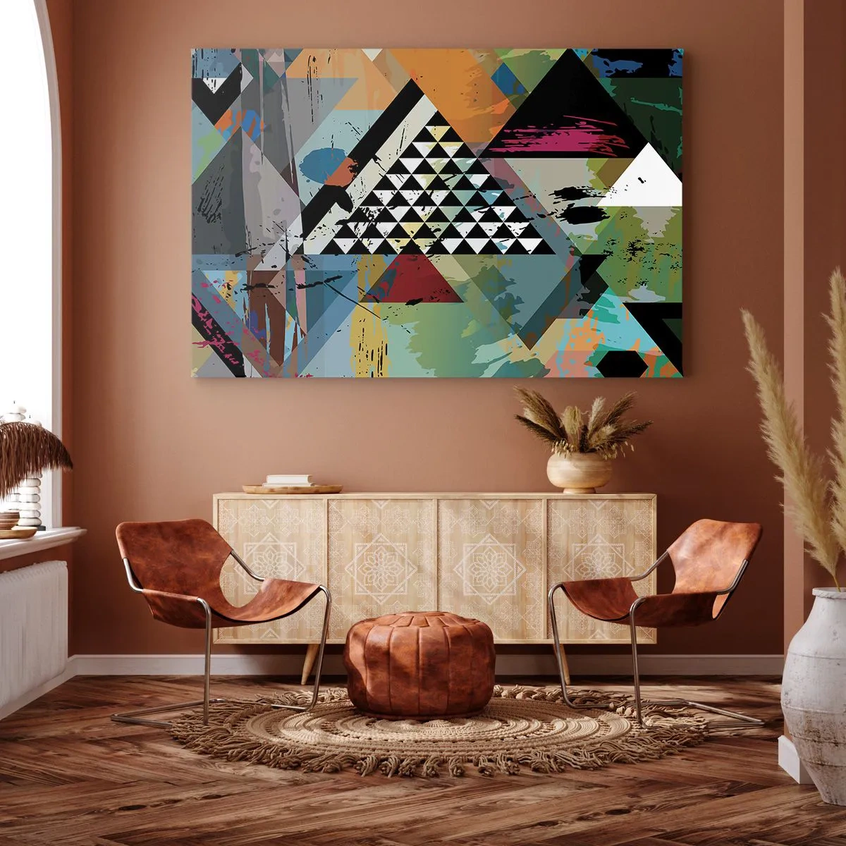 Obraz na plátne - Abstraktná kompozícia geometrických tvarov a farieb. - 70x50cm - Aké je to jednoduché - Moderná nástenná dekorácia do obývacej izby a spálne ARTTOR