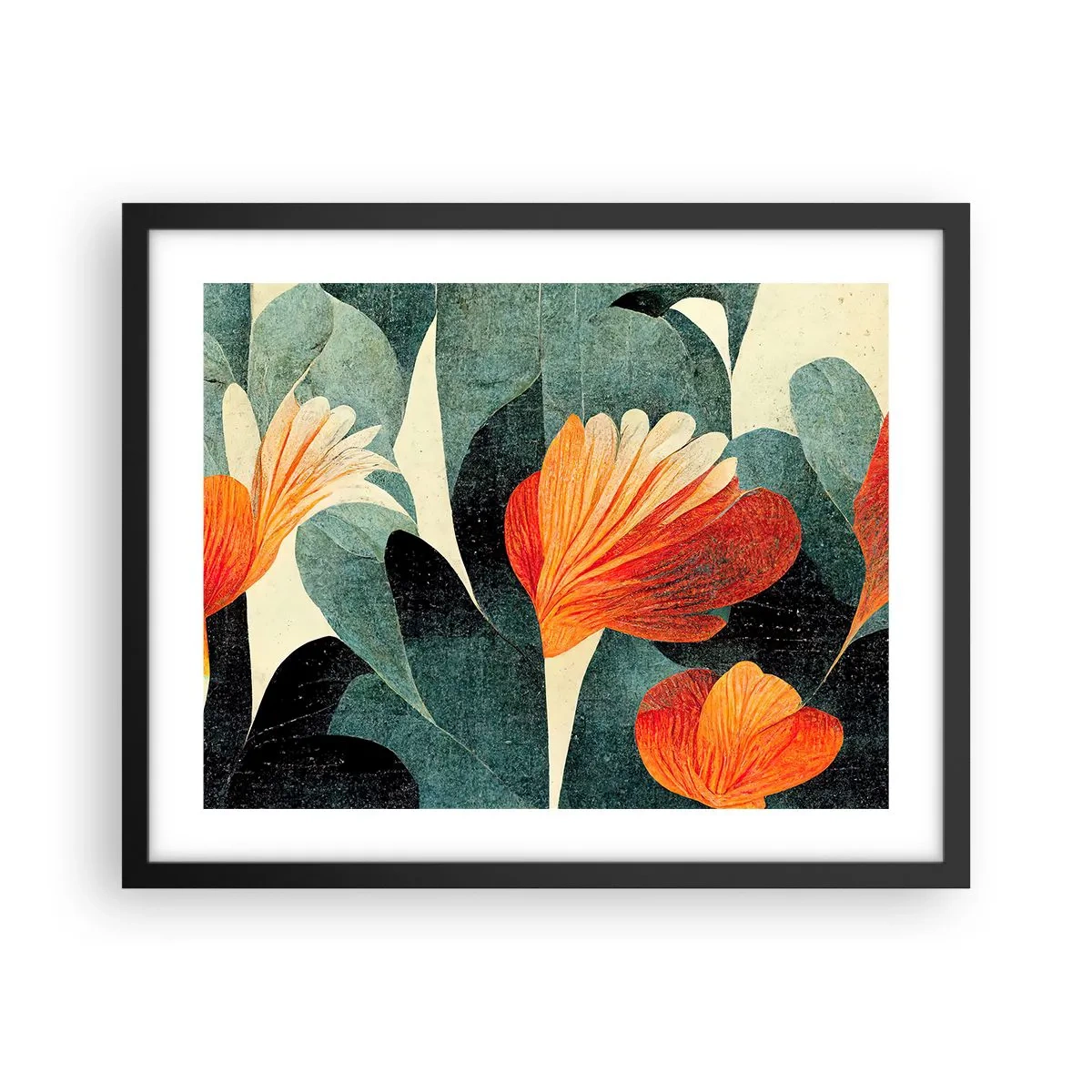 Plagát v čiernom ráme - Tropické horúco a chlad zelene - 50x40 cm