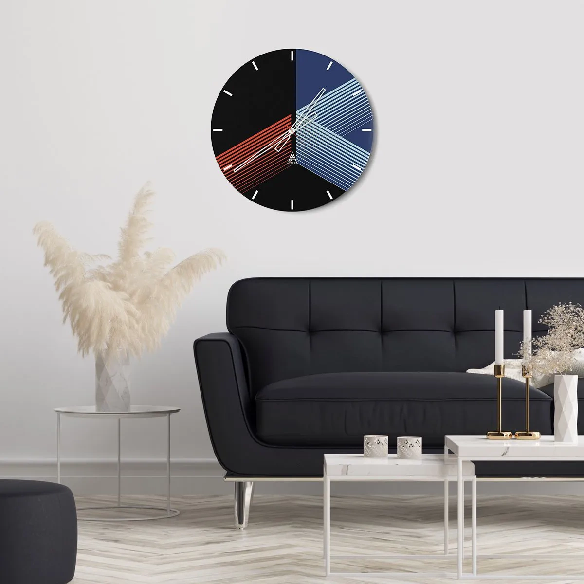 Nástenné hodiny - Geometrická abstrakcia s čiarami v kontrastných farbách - 30x30cm - Jednoduchý príbeh - Moderná nástenná dekorácia do obývacej izby, kuchyne a spálne ARTTOR