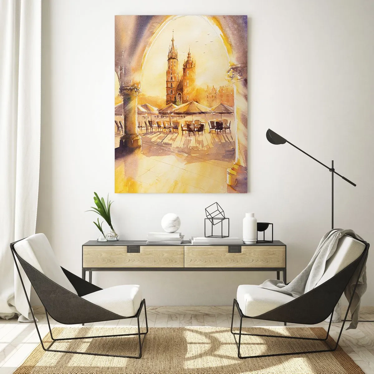 Obraz na skle - Východ slnka nad krakovským námestím - 50x70 cm