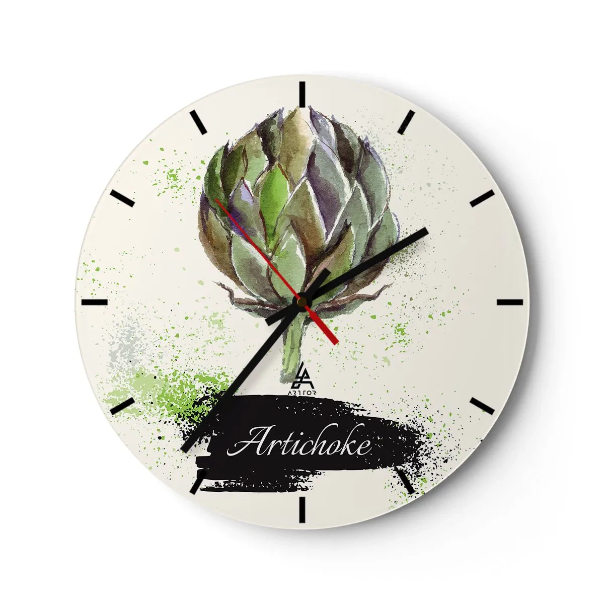 Nástenné hodiny - Akvarelový artičok na svetlom pozadí - 30x30cm - Nech žije zelenina! - Moderná nástenná dekorácia do obývacej izby, kuchyne a spálne ARTTOR