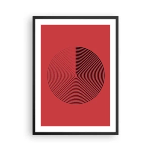 Plagát v čiernom ráme - Geometrická špirála na červenom pozadí v minimalistickom štýle - 50x70cm - Kruhový pohyb - Moderná nástenná dekorácia do obývacej izby a spálne ARTTOR