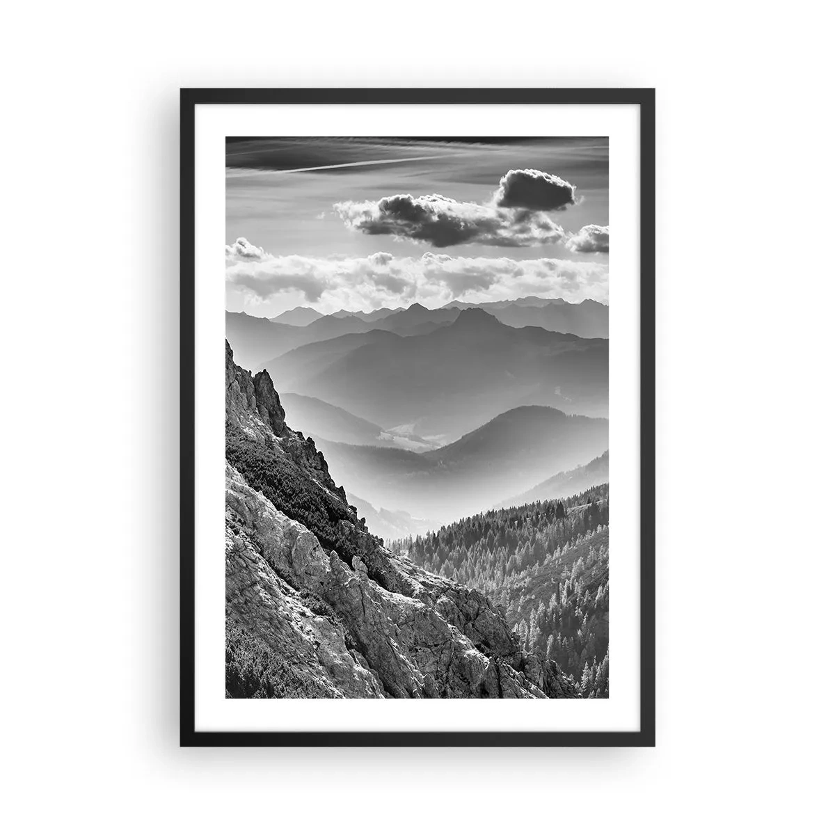 Plagát v čiernom ráme - Horská krajina s oblakmi na obzore - 50x70cm - Až k horizontu - Moderná nástenná dekorácia do obývacej izby a spálne ARTTOR