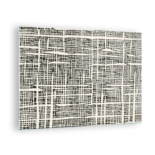 Obraz na skle - Čiernobiela abstrakcia pripomínajúca mriežku bodiek. - 70x50cm - Tkaná kompozícia - Moderná nástenná dekorácia do obývacej izby a spálne ARTTOR