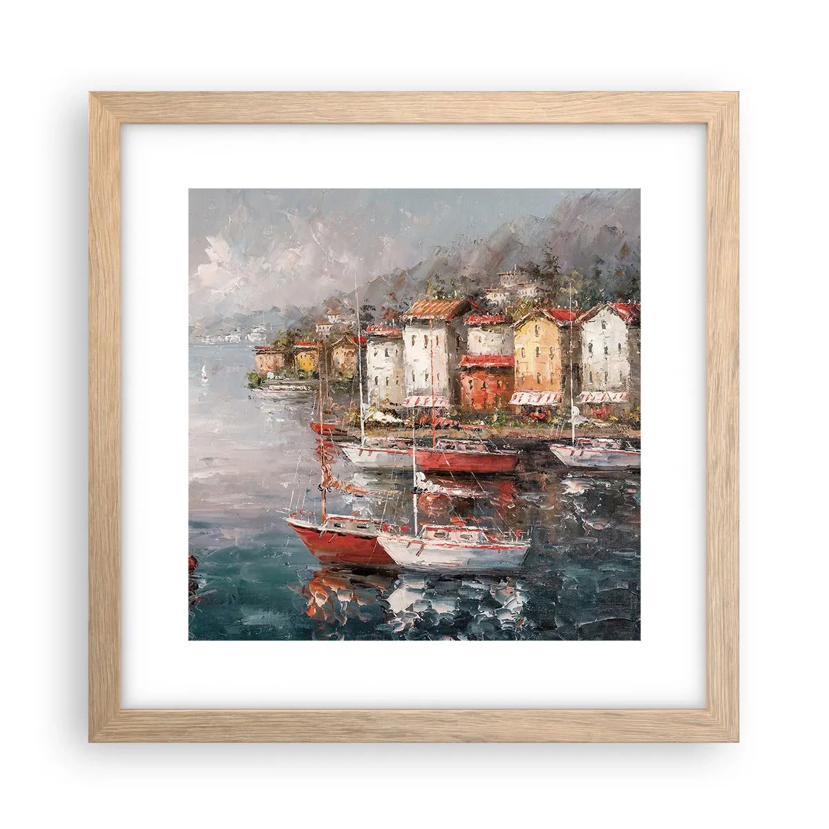 Plagát v ráme zo svetlého duba - Romantický prístav - 30x30 cm