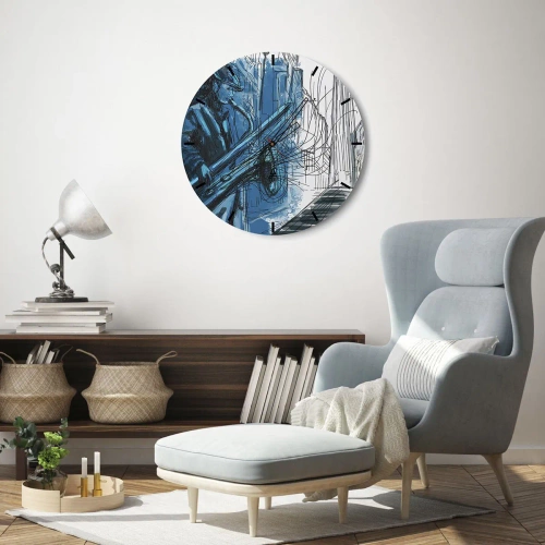 Nástenné hodiny - Džezový hudobník v umeleckej interpretácii - 30x30cm - Mestská rapsódia - Moderná nástenná dekorácia do obývacej izby, kuchyne a spálne ARTTOR