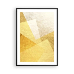 Plagát v čiernom ráme - Zlatá geometrická abstrakcia s kovovým efektom - 50x70cm - Počasie geometrie - Moderná nástenná dekorácia do obývacej izby a spálne ARTTOR