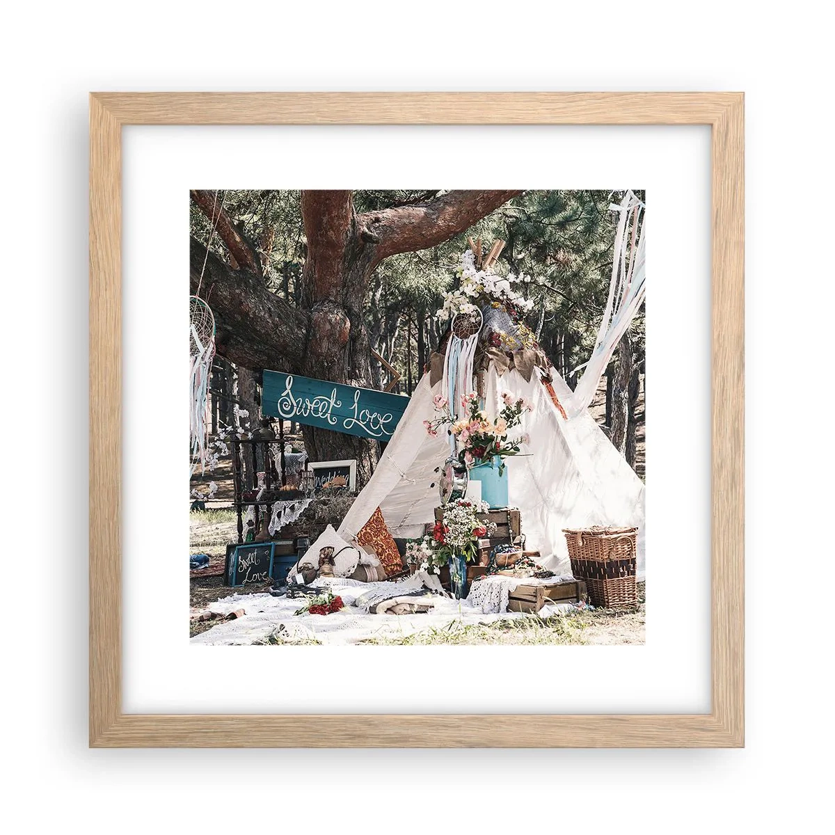 Plagát v ráme zo svetlého duba - Make love… - 30x30 cm