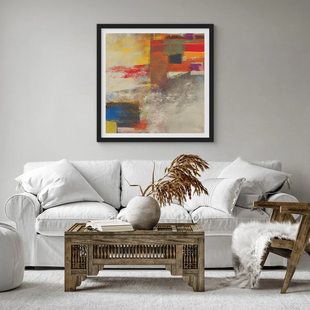 Plagát v čiernom ráme - Geometria farieb - 40x40 cm