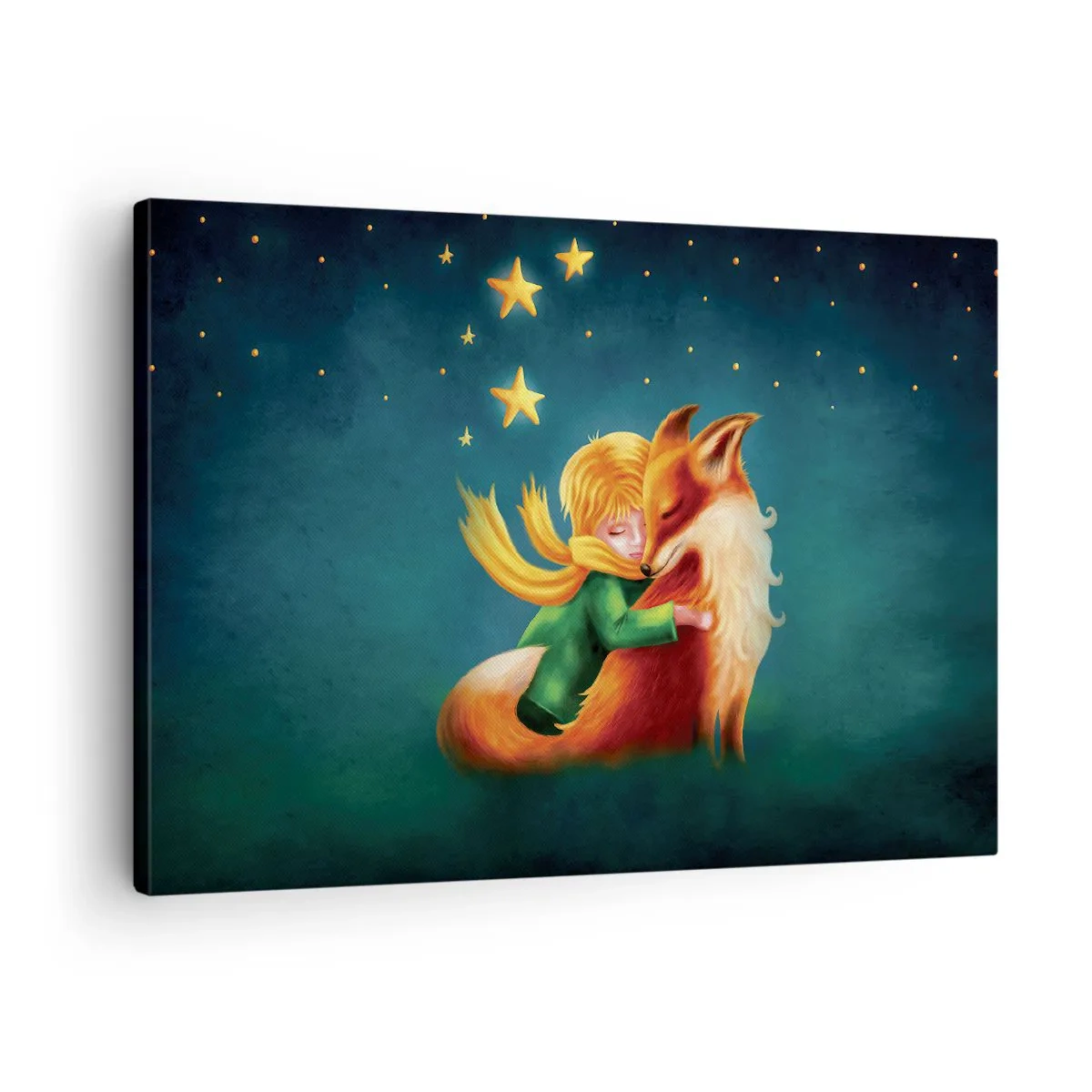 Obraz na plátne - Chlapec s líškou v magickom prostredí s hviezdami - 70x50cm - Malý princ - Moderná nástenná dekorácia do obývacej izby a spálne ARTTOR
