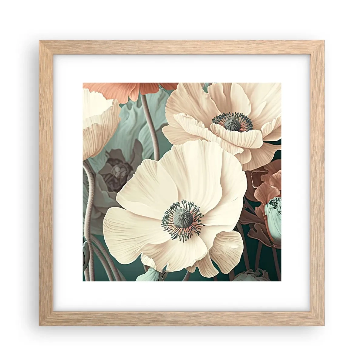 Plagát v ráme zo svetlého duba - Šepot makov - 30x30 cm