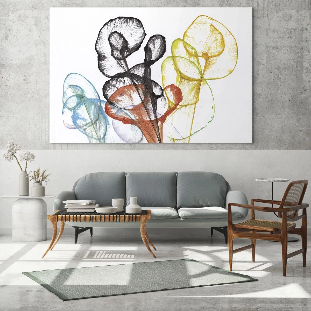 Obraz na skle - Farebné, priesvitné kvety v umeleckom štýle - 70x50cm - Kvety s dušou - Moderná nástenná dekorácia do obývacej izby a spálne ARTTOR