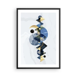 Plagát v čiernom ráme - Geometrická abstrakcia so zlatými a tmavomodrými prvkami - 50x70cm - Geometrická krajina - Moderná nástenná dekorácia do obývacej izby a spálne ARTTOR