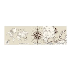 Vzorka Fototapeta Standard Eco - Cesta okolo sveta - Mapa sveta, kontinentov, Pirátska loď - 100x30 cm