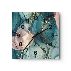 Nástenné hodiny - Modré hodváb modré, ružový tyl - 40x40 cm