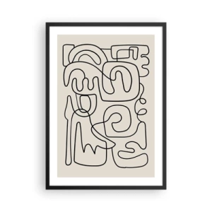Plagát v čiernom ráme - Moderná abstrakcia v podobe čiernej čiary na béžovom pozadí - 50x70cm - Podľa stopy - Moderná nástenná dekorácia do obývacej izby a spálne ARTTOR