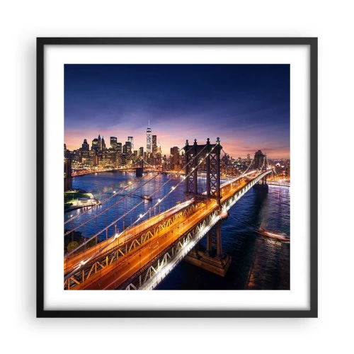 Plagát v čiernom ráme - Žiariaci most do srdca mesta - 50x50 cm