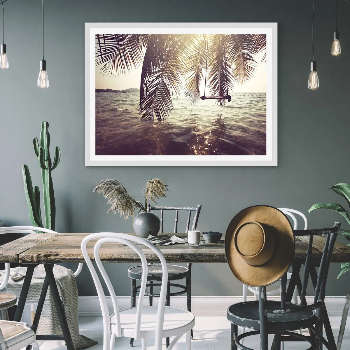 Plagát v bielom ráme - Hojdať sa ľubovoľne v oblakoch - 100x70 cm