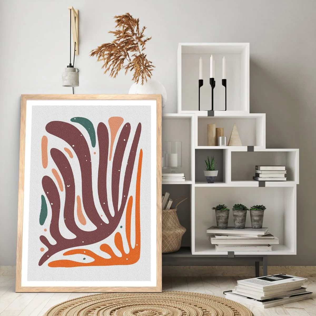 Plagát v ráme zo svetlého duba - Organická a radiálna kompozícia - 50x70 cm