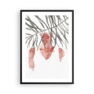 Plagát v čiernom ráme - Akvarelová silueta ženy zakrytej za listami - 50x70cm - Dáma trópov - Moderná nástenná dekorácia do obývacej izby a spálne ARTTOR