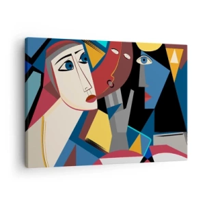 Obraz na plátne - Kubistické tváre v intenzívnych farbách - 70x50cm - Konverzácia kubistov - Moderná nástenná dekorácia do obývacej izby a spálne ARTTOR