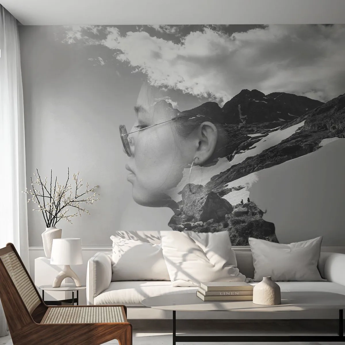 Samolepiaca Fototapeta Deluxe Sticker - Povznešený portrét v oblakoch - Abstrakcia, Hlava ženy, Fantázia - 250x175 cm