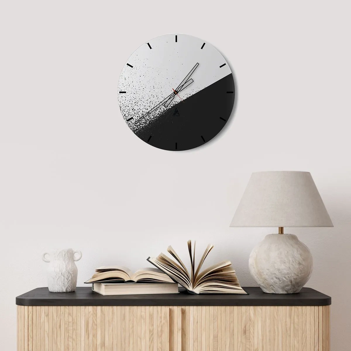 Nástenné hodiny - Geometrická kompozícia v kontrastnej čiernej a bielej - 30x30cm - Rýchlejšie a rýchlejšie, viac a viac - Moderná nástenná dekorácia do obývacej izby, kuchyne a spálne ARTTOR