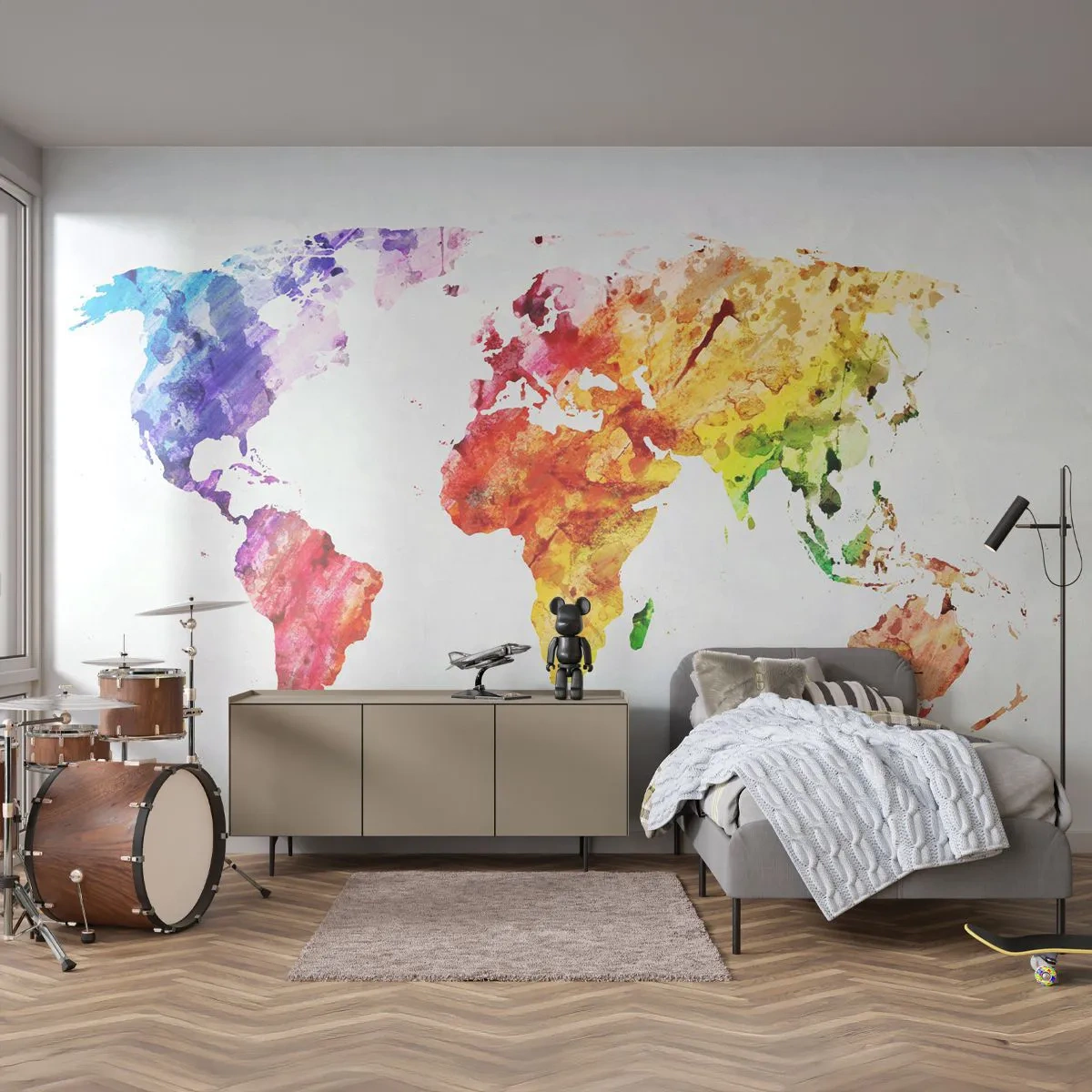 Samolepiaca Fototapeta Deluxe Sticker - Všetky farby sveta - Mapa sveta, Grafika, kontinentov - 250x175 cm