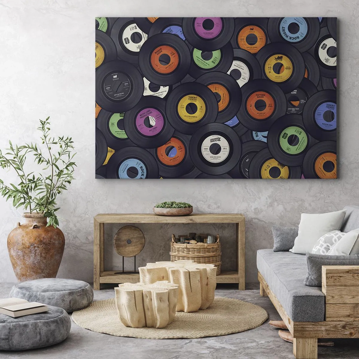 Obraz na plátne - Farebné vinyly naukladané na sebe - 70x50cm - Farby klasiky - Moderná nástenná dekorácia do obývacej izby a spálne ARTTOR