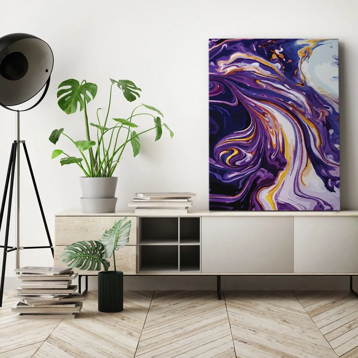 Obraz na plátne - Záhyb priestoru vo fialovej - 50x70 cm