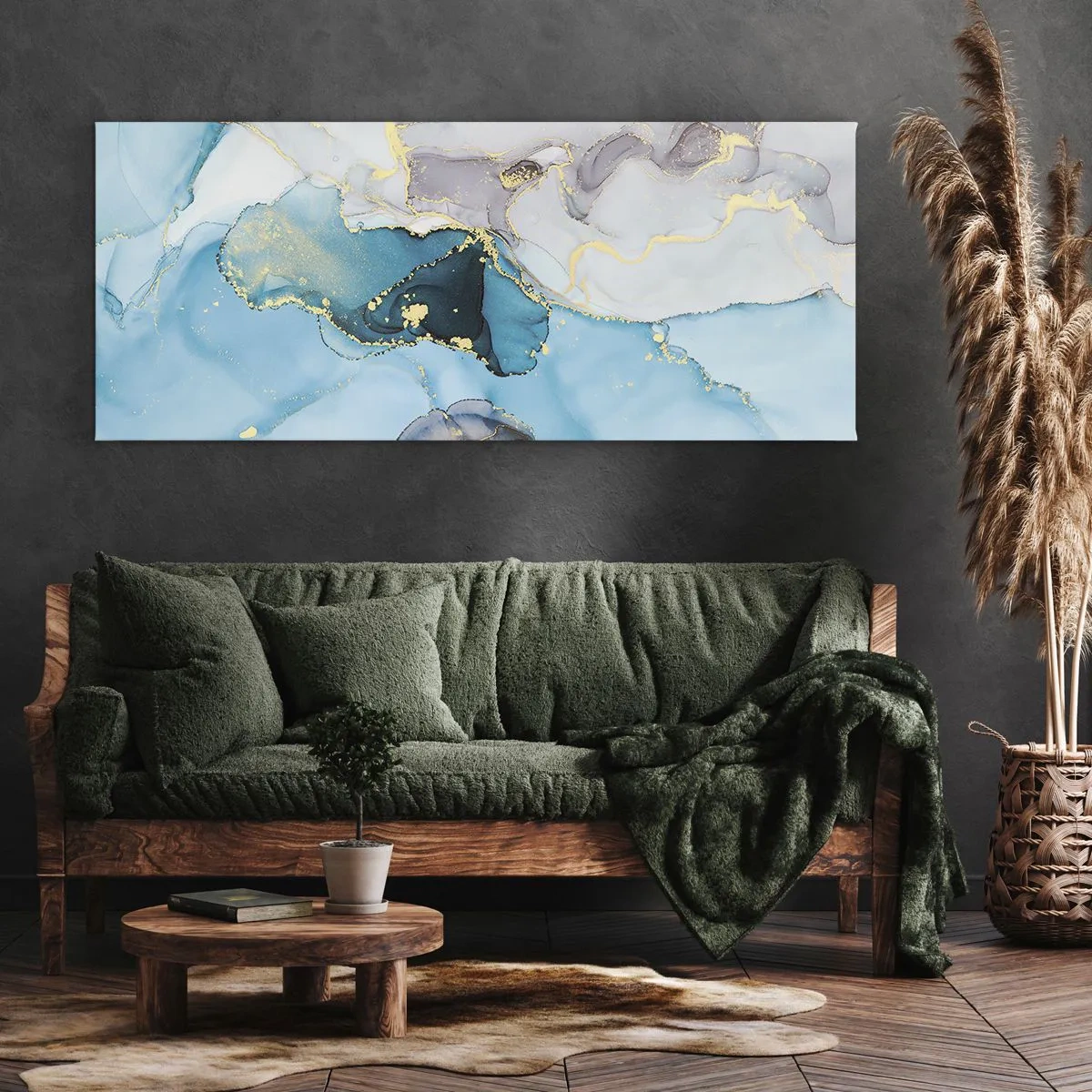 Obraz na plátne - Štúdia o stretnutí šedej a tyrkysovej - 100x40 cm