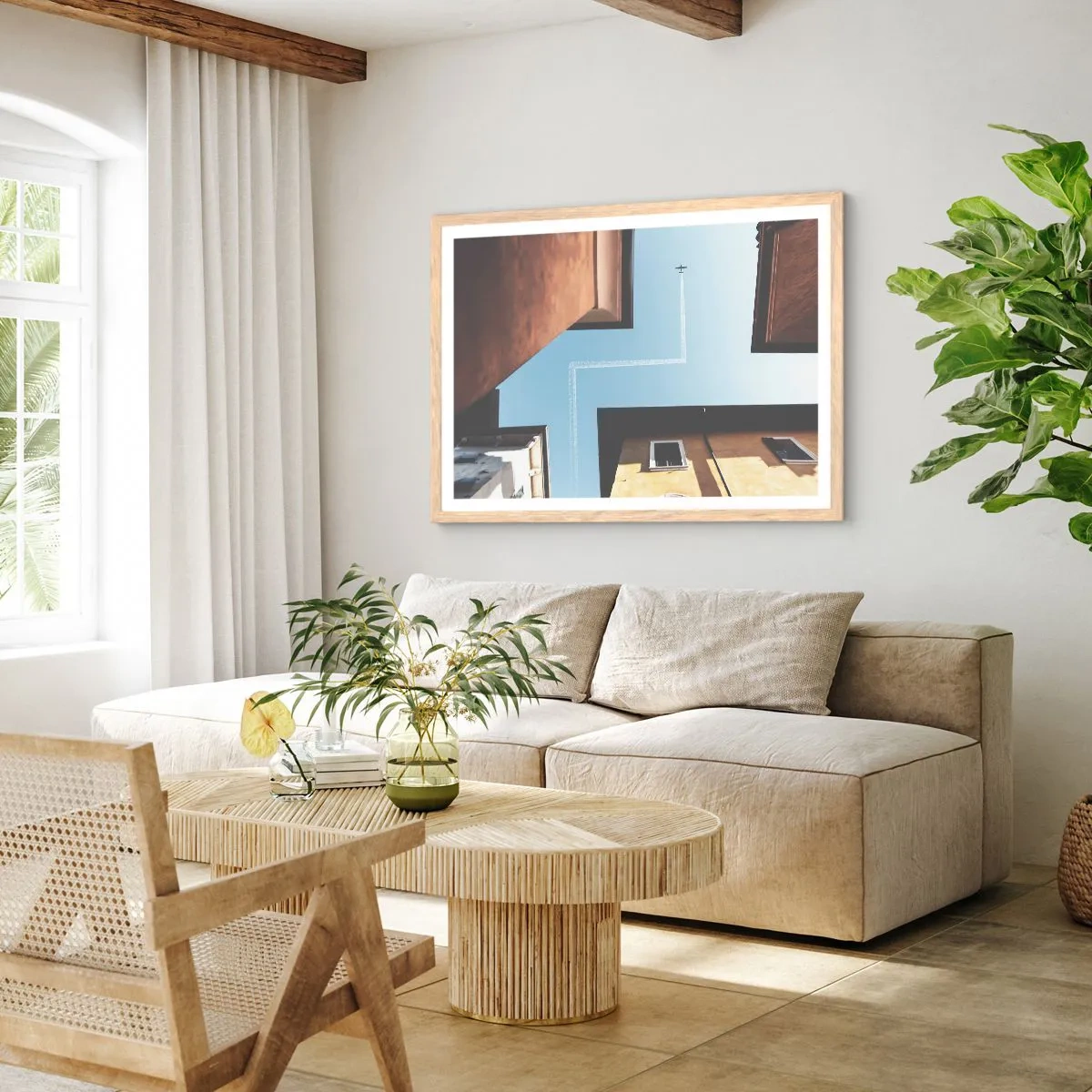 Plagát v ráme zo svetlého duba - Nad mestským labyrintom - 100x70 cm