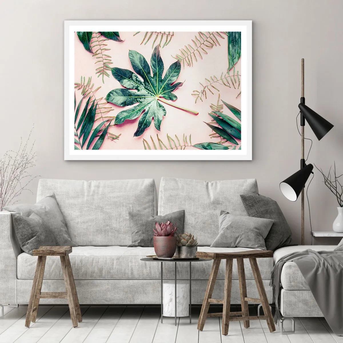 Plagát v bielom ráme - Štúdia zelenej na ružovom pozadí - 70x50 cm