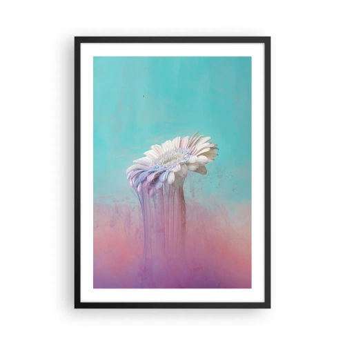 Plagát v čiernom ráme - Biela gerbera s farebnými pruhmi na pastelovom pozadí - 50x70cm - Záhrobia kvetín - Moderná nástenná dekorácia do obývacej izby a spálne ARTTOR