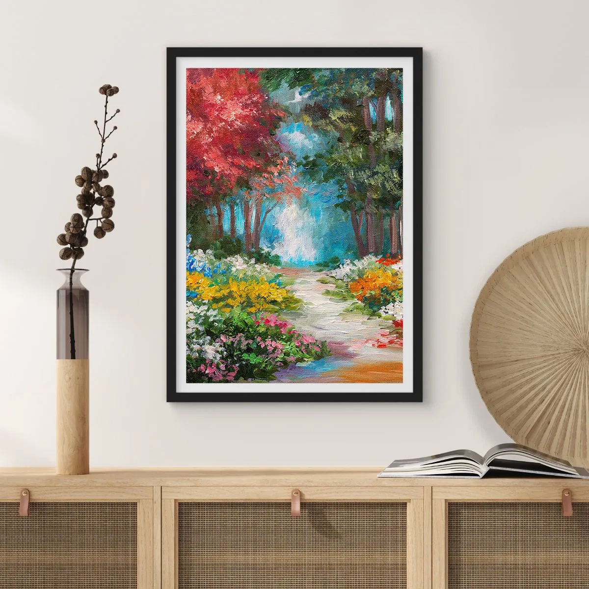 Plagát v čiernom ráme - Lesná záhrada, kvetinový les - 30x40 cm