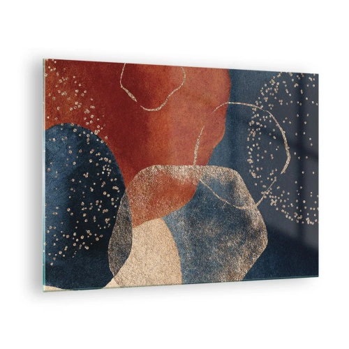 Obraz na skle - Abstraktné tvary v odtieňoch námorníckej modrej a medenej - 70x50cm - Ľahkosť bytia - Moderná nástenná dekorácia do obývacej izby a spálne ARTTOR