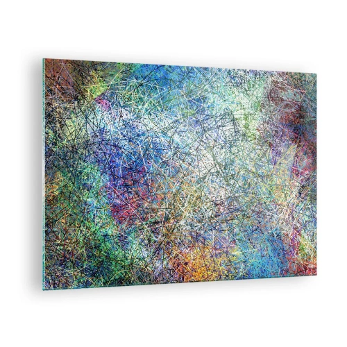 Obraz na skle - Farebná abstrakcia s dynamickými líniami - 70x50cm - To nie je tak jednoduché - Moderná nástenná dekorácia do obývacej izby a spálne ARTTOR