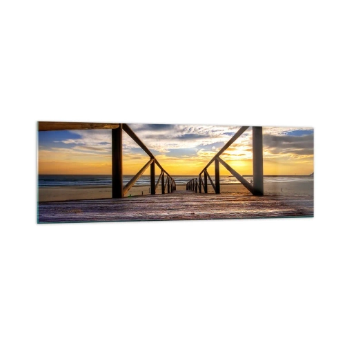 Obraz na skle - Priamo na tichú pláž pri západe slnka - 160x50 cm