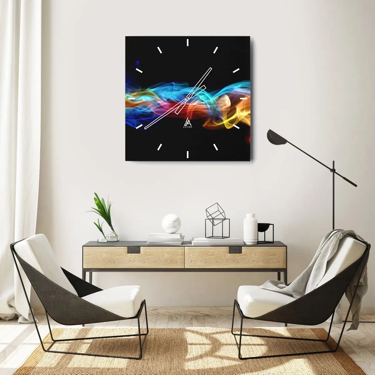 Nástenné hodiny - Dúhový tanec hmly - 30x30 cm